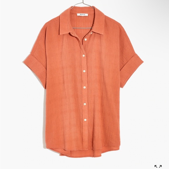 Madewell Plus Courier Pintuck-Back Shirt in Textured Windowpane Sweet Dahlia M - Picture 1 of 5